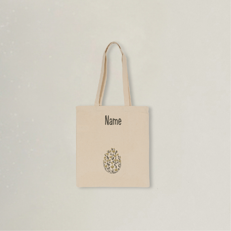 Personalisierter Stoffbeutel mit Blumenstickerei im Vintage-Design natur