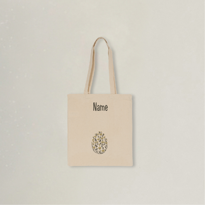Personalisierter Stoffbeutel mit Blumenstickerei im Vintage-Design natur