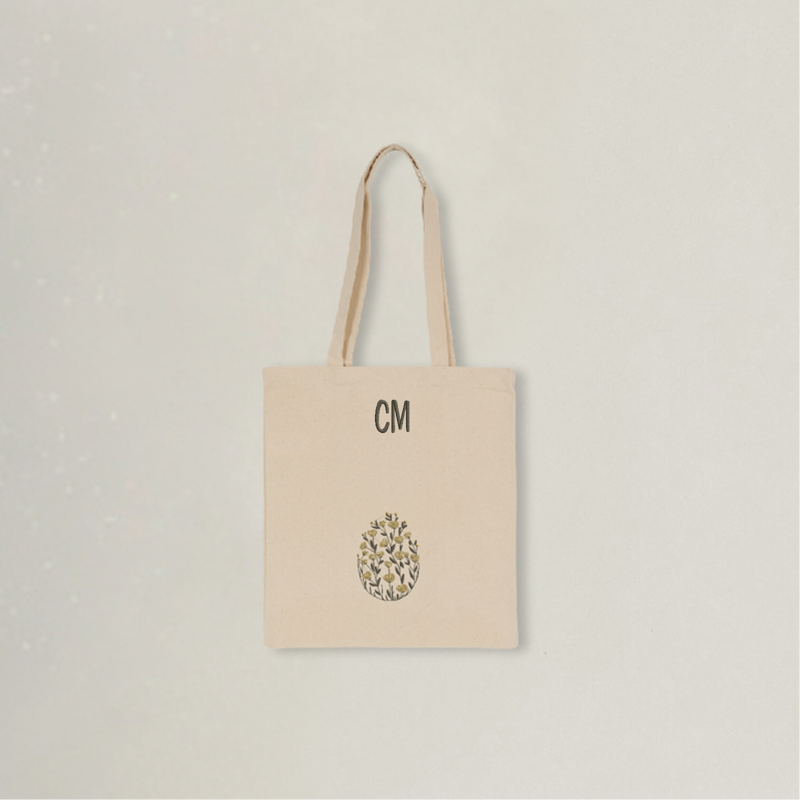 Personalisierter Stoffbeutel mit Blumenstickerei im Vintage-Design natur