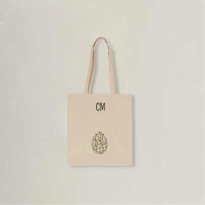 Personalisierter Stoffbeutel mit Blumenstickerei im Vintage-Design natur