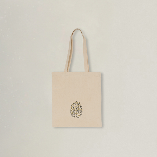 Stoffbeutel mit Blumenstickerei im Vintage-Design natur