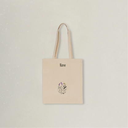 Personalisierter Stoffbeutel mit Blumenstickerei im Wildblumen-Design natur